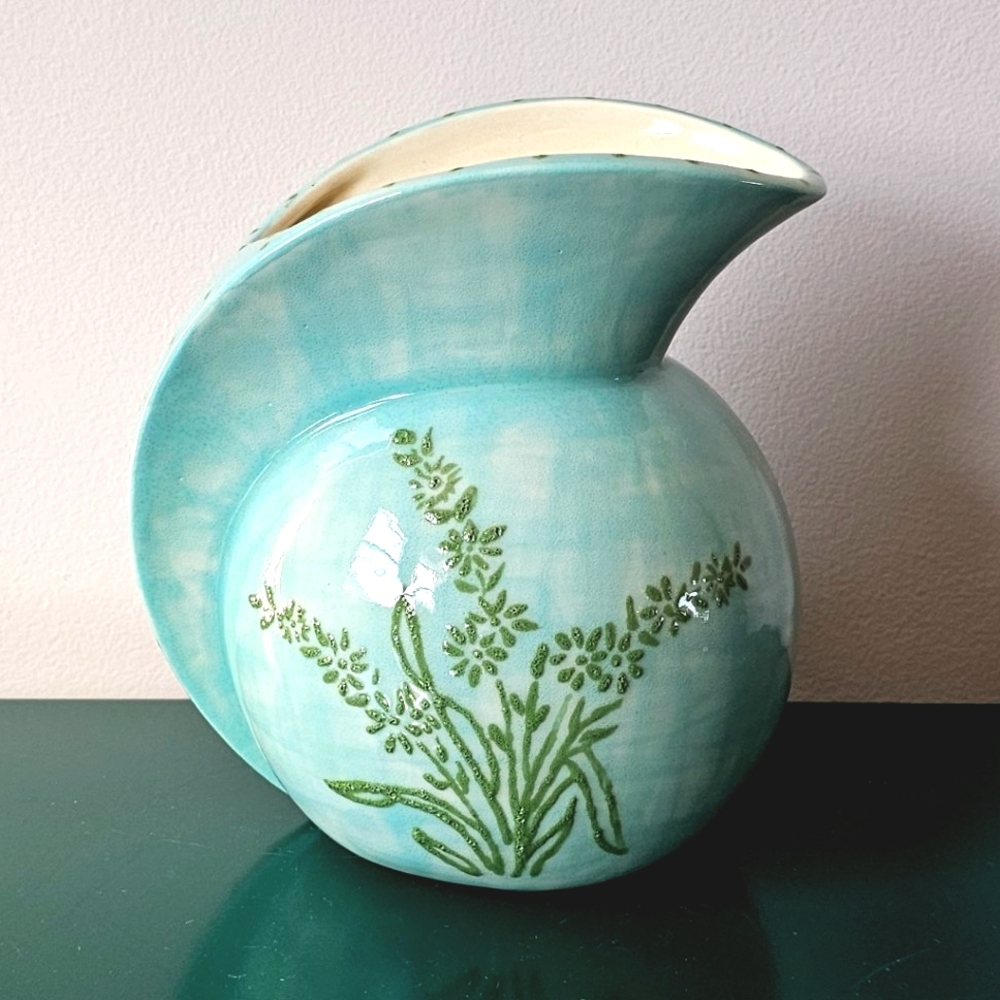 Elegant Ceramic Vase with Green Floral Design
